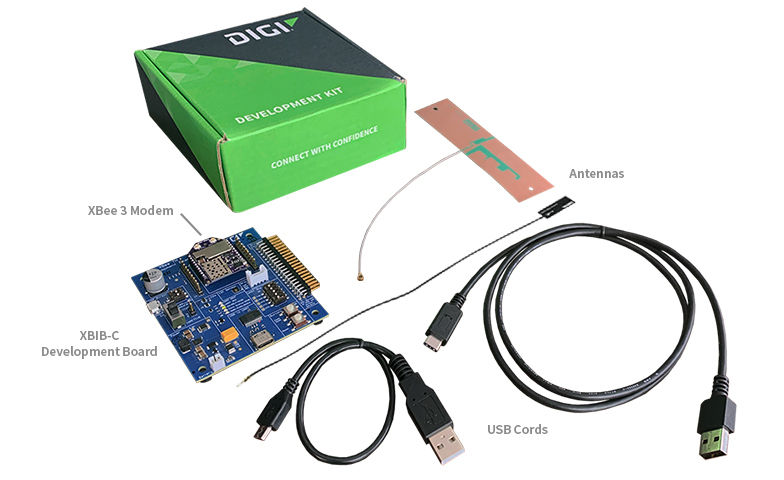 XBIB-C Entwicklungsboard, Antennen, SIM-Karte, XBee 3 Modem, USB-Kabel