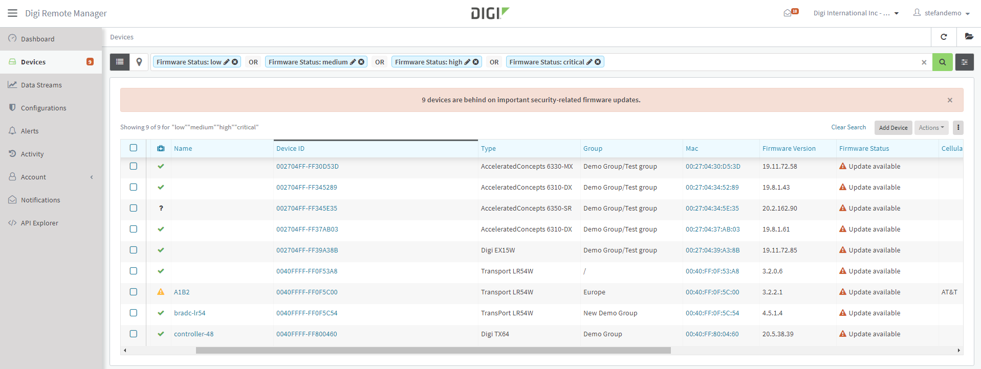 Digi Remote Manager - Firmware-Status
