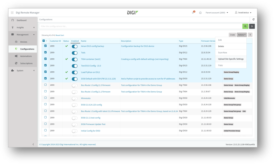 Aktualisierungen der Konfiguration in Digi Remote Manager