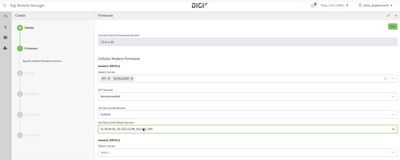 Aktuelle Firmware in Digi Remote Manager