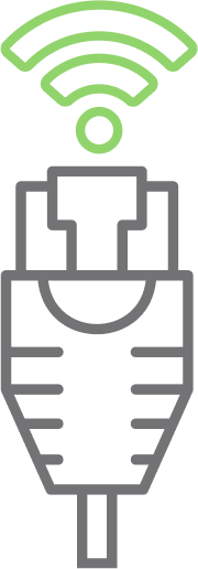 Ethernet-Anschluss mit einem Symbol für ein WLAN-Signal darüber
