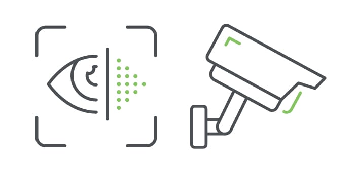 Symbol für biometrischen Augenscan und Überwachungskamera