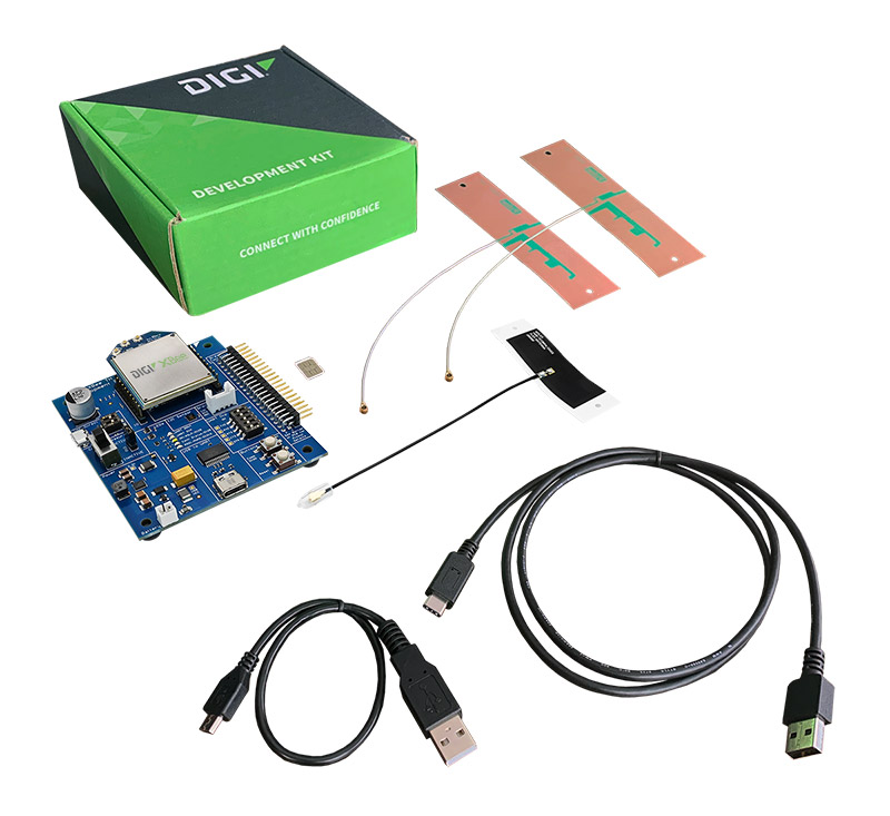 Digi XBee 3 Global LTE Cat 4 Development Kit mit Digi XBee 3 Global Cat 4 Modul, Antennen (2 Mobilfunk U.FL und 1 GNSS U.FL) und Entwicklungsboard (XBIB-CU-TH) 